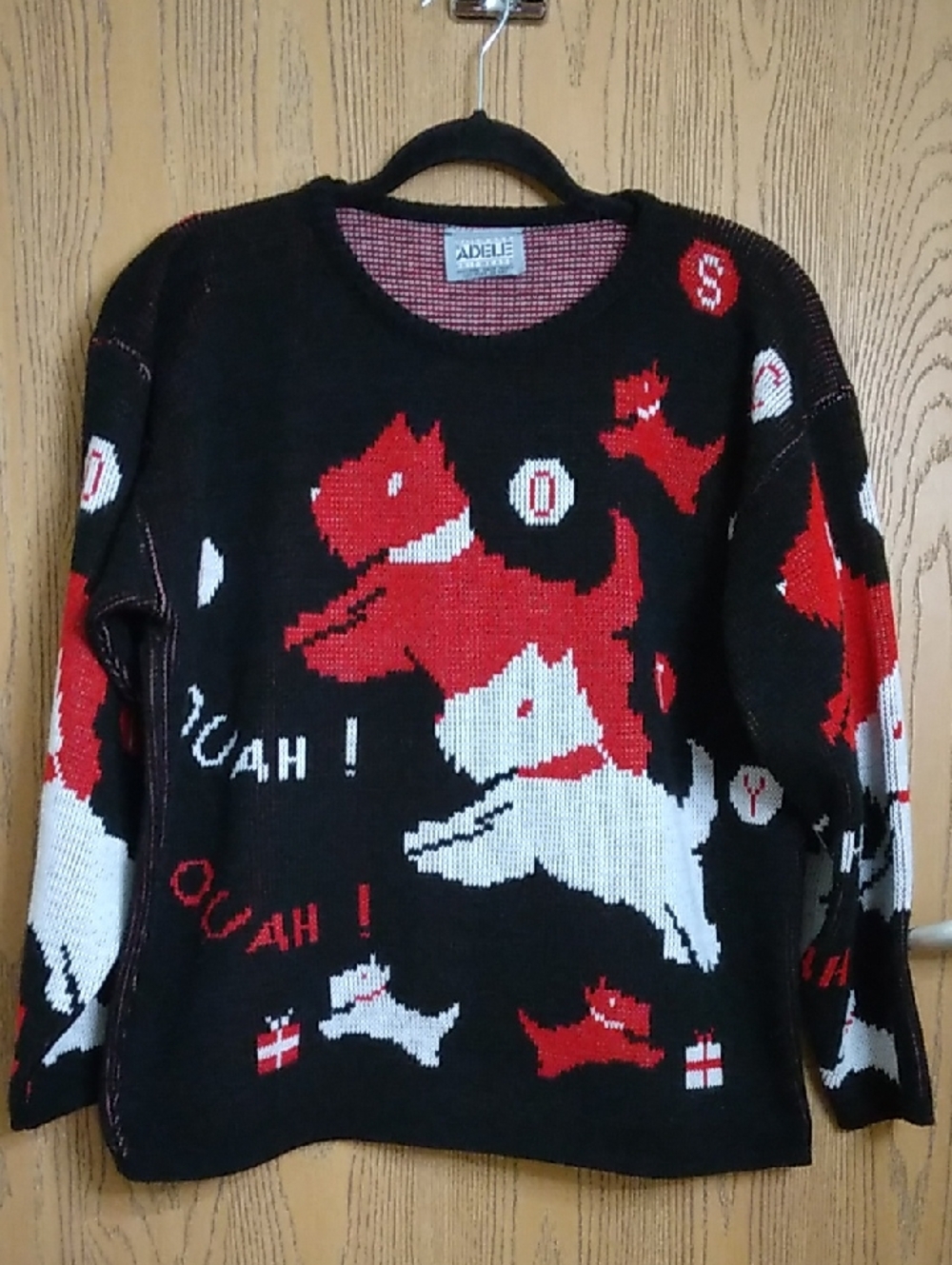 Vintage 90s Adelle French Scotty Dog Sweater Black Red and White